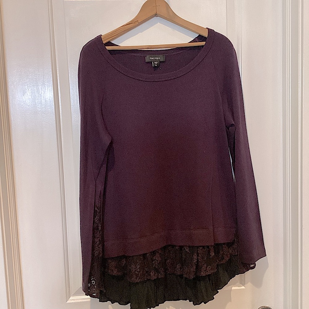 Karen Kane Deep Purple Lace Trim sweater